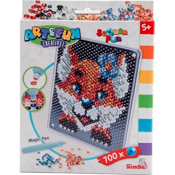 SIMBA Kreativset Art&Fun, Sequin Fuchs, 18x18 cm mit 700 Pailletten und doppelseitiger Vorlage, ab 5 Jahren – Bild 1