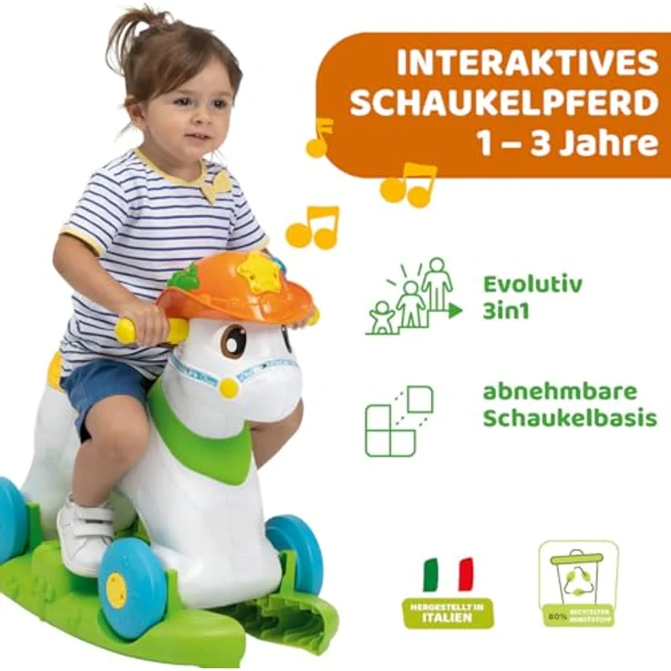 Chicco Baby Rodeo, Schaukelpferd mit interaktivem Aktivitätszentrum, 3 Tasten, aus recyceltem Kunststoff, für Kinder 1-3 Jahre, hergestellt in Italien – Bild 2