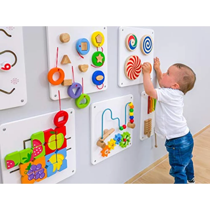 Betzold Motorikbrett Wandelemente Set 1, 6er-Set – Holz-Wandspielset für Kinder, fördert Motorik und Sinneswahrnehmung – Bild 3