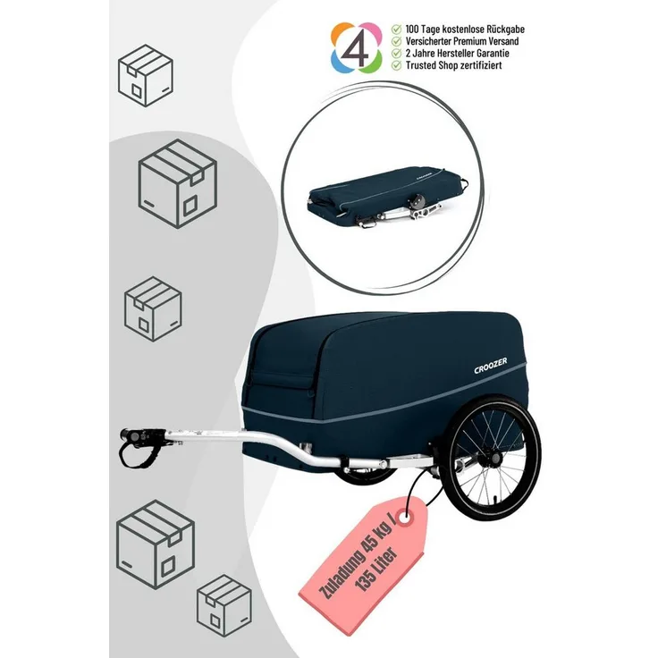 Croozer Cargo Tuure, Fahrradlastenanhänger mit AirPad Federung und 135 L Volumen, Farbe: Blueberry Blue