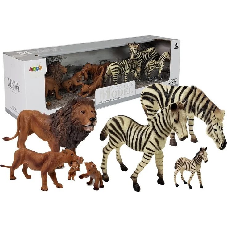 Lean Toys Figurensatz Afrika Wildtiere, Löwenfamilie und Zebras, 7 detailgetreue Figuren aus Hartgummi für Kinder ab 3 Jahren, CE-zertifiziert