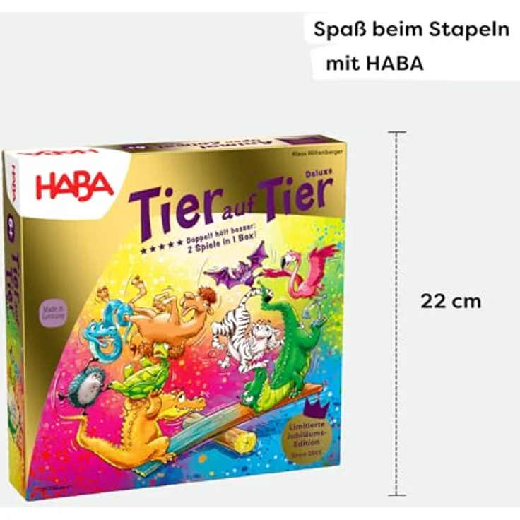 Haba Tier auf Tier Deluxe, Brettspiel mit wackeligen Tierpyramiden für Geschicklichkeitsspieler – Bild 7