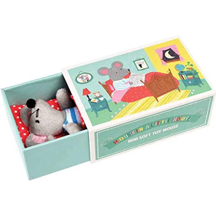 Rex London Plüschtier Maus "Mouse in a Little House": Kuscheltier-Set für Kleinkinder mit rotem Schlafsack und blauem Schlafhaus – Bild 2