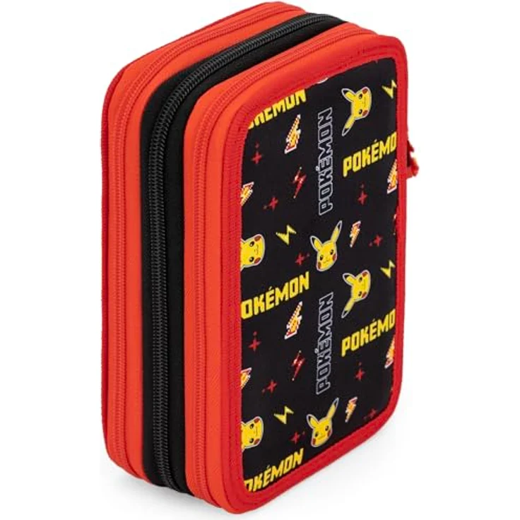 Clondo 3-Fach Federmäppchen für Jungen, gefüllt mit 46 Teilen, radierbaren Gelstiften und Buntstiften, ideal für Schule und Geschenk, blau Pokémon Design – Bild 5