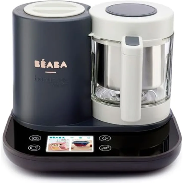 BÉABA - Babycook Smart - Verbundener - Babynahrungszubereiter - Integrierte Waage - Glasschüssel - Edelstahlkorb - Großes Fassungsvermögen 2.25L - Sanftes Dampfgaren - Touchscreen/App - Anthrazit