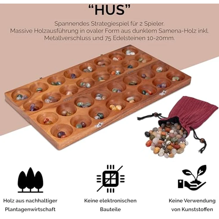 Logoplay Hus Spiel mit Metallverschlüssen Silber – Edelstein-Brettspiel für 2 Spieler – 75 bunte Edelsteine, handgefertigt aus Samena-Holz – Bild 4