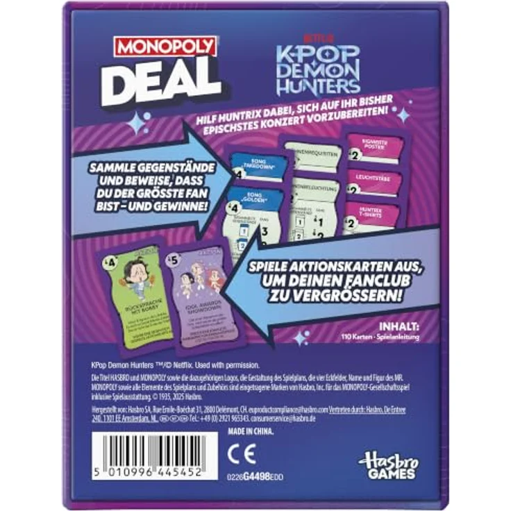 Monopoly KPop Demon Hunters Kartenspiel, für 2-5 Spieler, 15 Min. Spielzeit, ab 8 Jahren - Deutsche Version – Bild 4