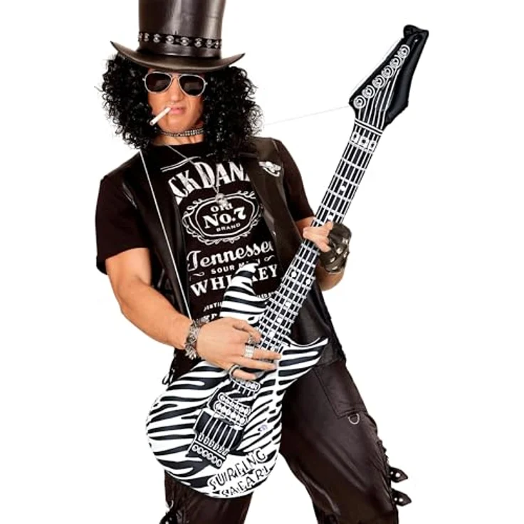 W WIDMANN MILANO Party Fashion 23942, Aufblasbare Gitarre im Zebra Muster, Länge ca. 105 cm, ideal für Karneval und Mottopartys – Bild 3