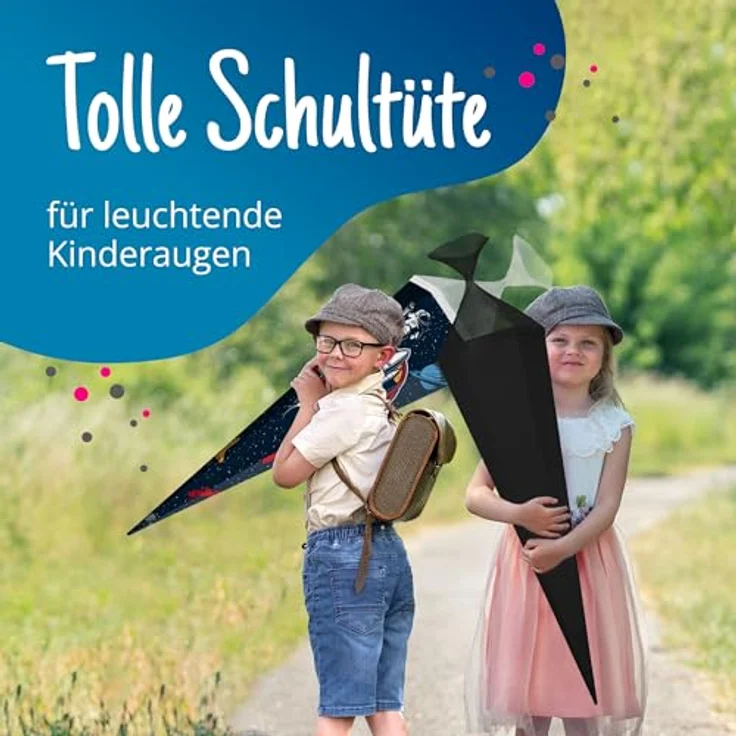 itenga Bastelschultüte Schultütenrohling Zuckertüte Schultüte eckig 85 cm mit Tüllverschluss (schwarz) – Bild 5