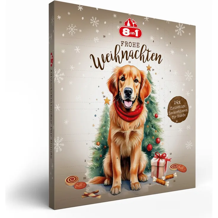 8in1 Hunde Adventskalender 2025, 24 fettarme und proteinreiche Snacks aus 100% natürlichem Fleisch, ideal für Rassen jeder Größe