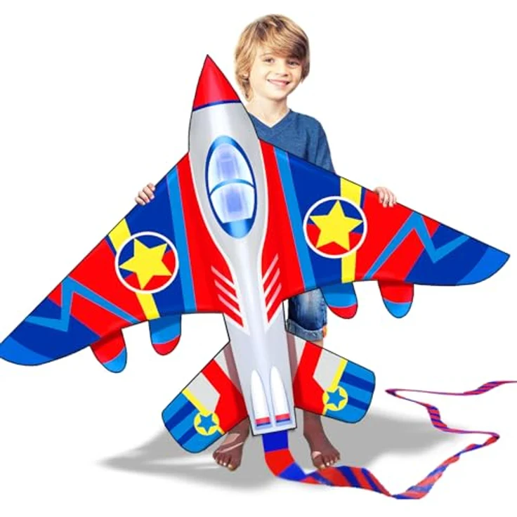 HONBO Fighter Plane Drachen, 58” Winddrachen für Kinder und Erwachsene, inkl. 60m Drachenschnur und Snap Swivel, ideal für den Strand – Bild 4