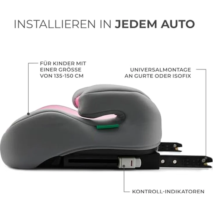 Kinderkraft I-BOOST i-Size, Sitzerhöhung für Kinder (135-150 cm) mit Isofix, leicht & komfortabel, Pink – Bild 2
