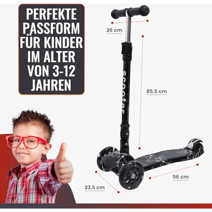 Europebazar Habib Kinderroller Metall-Roller 3-Rad mit LED Licht, klappbar, höhenverstellbar, bis 50kg, helllila – Bild 8