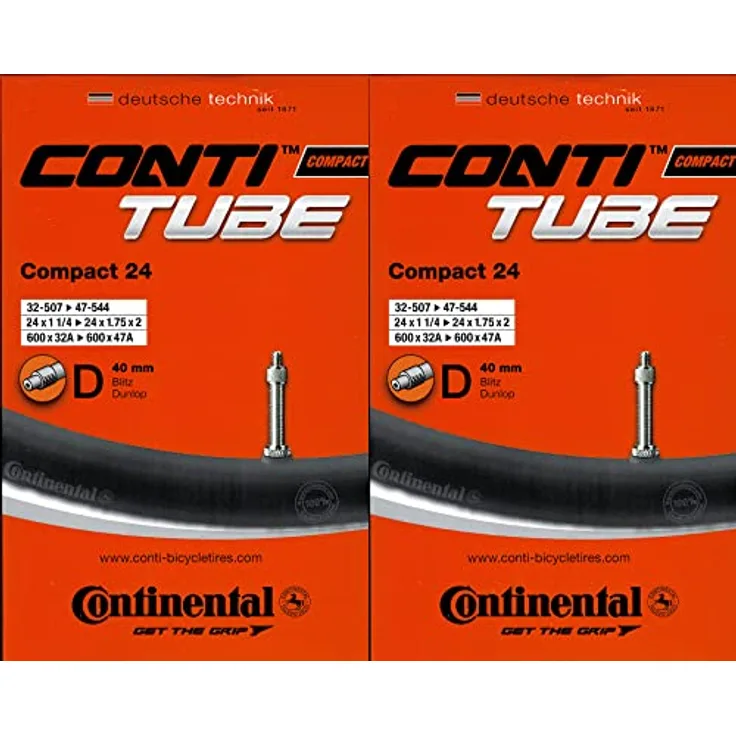 Continental 2X Compact 24 Schlauch 24 Zoll DV (32/47-507/540) DV 40mm Kinderfahrrad Zubehör, 24 Zoll, Ventil DV 40mm