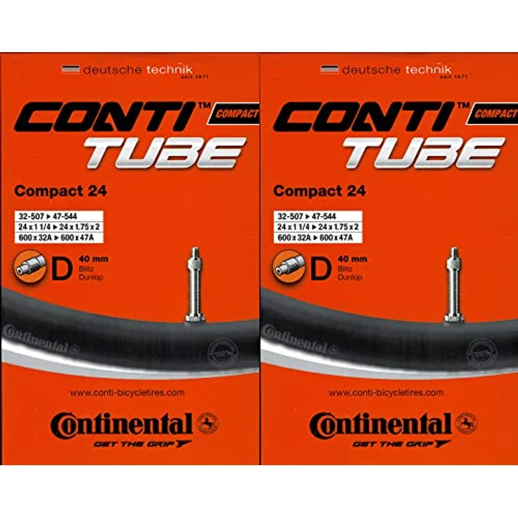 Continental 2X Compact 24 Schlauch 24 Zoll DV (32/47-507/540) DV 40mm Kinderfahrrad Zubehör, 24 Zoll, Ventil DV 40mm
