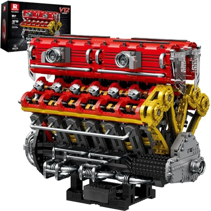 Reobrix V12 Motor Baustein Set 33017, Technic Elektromotor Modellbausatz mit 4719 Bausteinen, für Erwachsene und Jugendliche, inklusive L Motor und wiederaufladbarem Akku, Konstruktionsspielzeug – Bild 1
