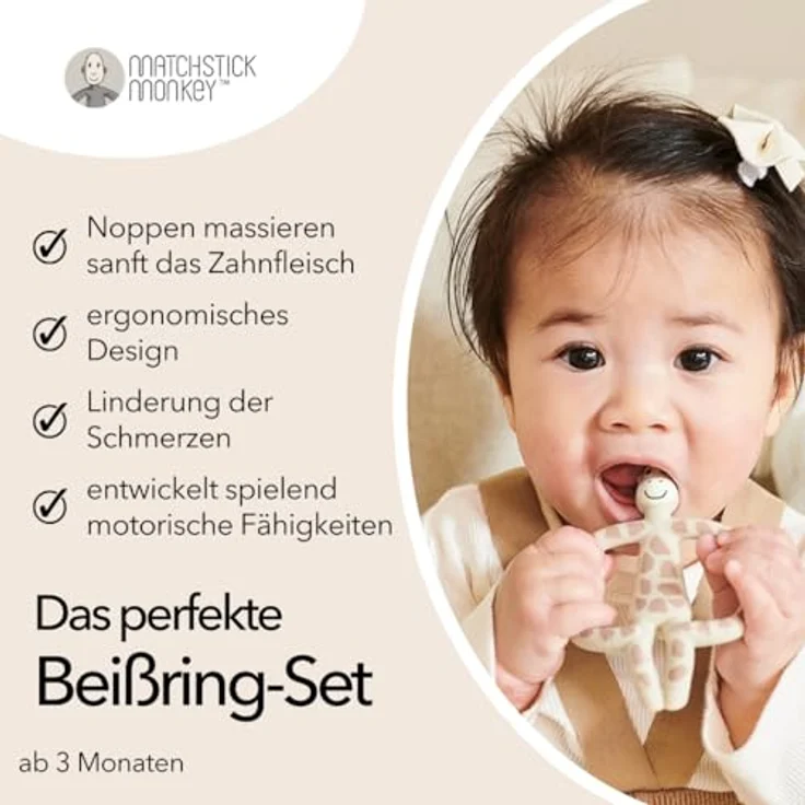 Matchstick Monkey Zahnungs-Set - Gigi Giraffe Beißring + Bio Zahnungsgel Erdbeere-Banane, Vegan, Tierversuchsfrei, BPA-frei – Bild 3