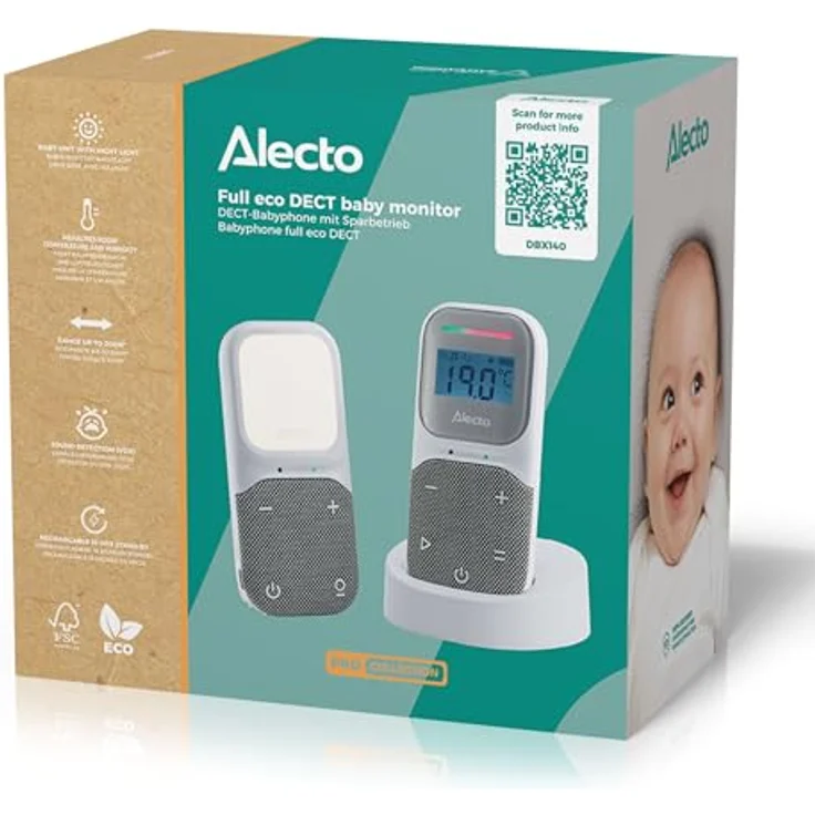 Alecto DBX140 - Full Eco Audio Babyphone mit DECT-Klangqualität, Display, Nachtlicht und Reichweite bis 300 m - Weiß/Grau – Bild 9