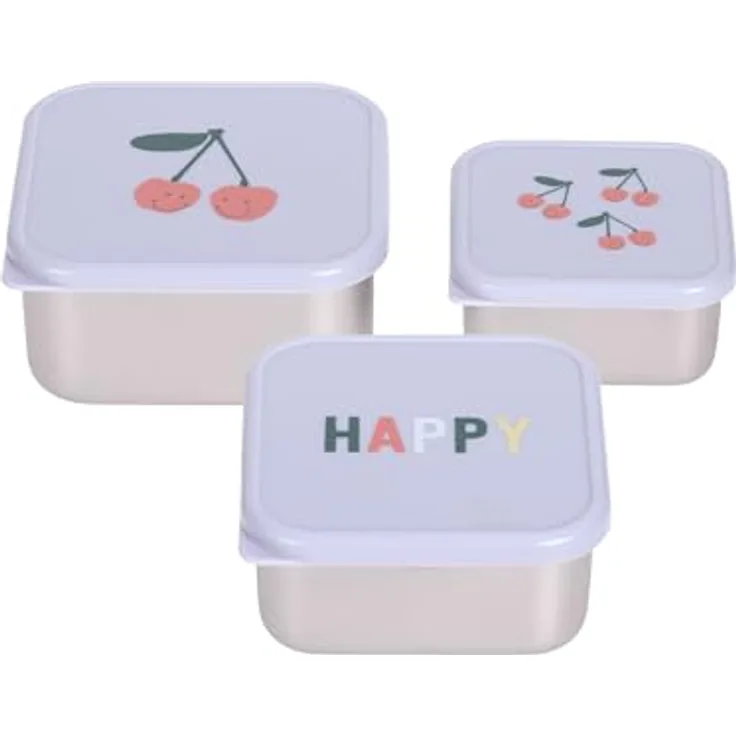 Lässig 3-tlg. Edelstahl-Snackboxen-Set - Happy Fruits - Cherry, stapelbar, BPA-frei, spülmaschinengeeignet
