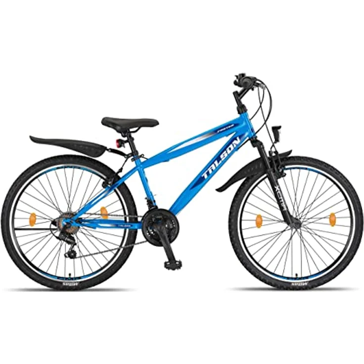 Talson 26 Zoll Mountainbike Fahrrad MIT 21-Gang Shimano, Gabelfederung & Beleuchtung Blau – Bild 1
