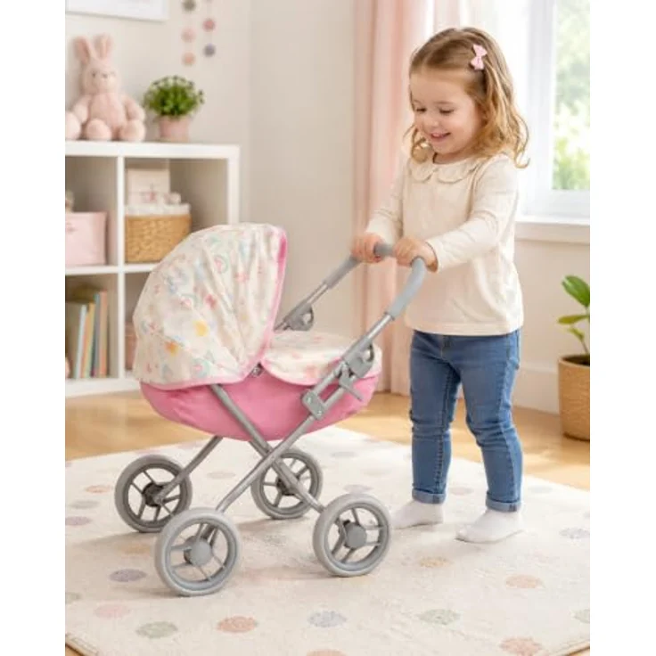 Bayer Chic 2000 Puppenwagen Lilli Schmetterlinge, Klassischer Puppenwagen mit klappbarem Sonnenverdeck, kindgerechter Schieberhöhe von 55 cm – Bild 3