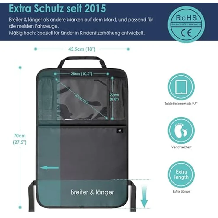 Termichy Auto Rückenlehnenschutz,Trittschutz mit Rücksitz-Organizer, Rücksitzschoner, Wasserdichtes Plane Kick-Matten-Schutz für Autositz mit Durchsichtigem Halter Wasserdichtes (2 Stück, Schwarz) – Bild 6