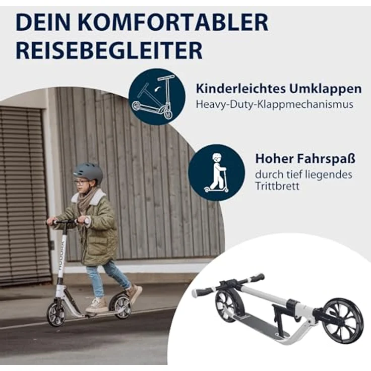 HUDORA BigWheel® 205 Advanced, Aluminium-Scooter für bis zu 100kg, höhenverstellbar und zusammenklappbar, schwarz-weiß – Bild 4