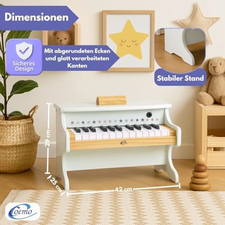 Coemo Kinder-Klavier, 25 Tasten Piano für Kinder, Klangqualität und Motorikspielzeug, Holzklavier für Kleinkinder, kompakte Variante 42x25x29 cm – Bild 5