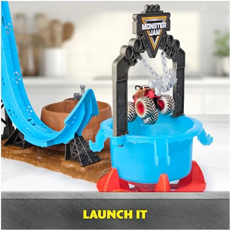 Monster Jam Mud Blasters Monster Mutt Dalmatian Dunk Tank, Spielset mit Farbwechsel-Funktion und 1:64 Monster Truck, inklusive Startrampe und Dunk-Tank – Bild 6