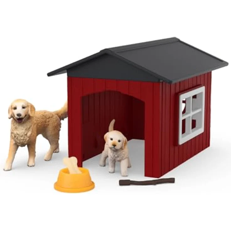 Schleich Hundehütte mit Golden Retrievern, rote Holz-Hundehütte mit Fenster und abnehmbarem Dach, 17 x 13 x 7,8 cm – Bild 11