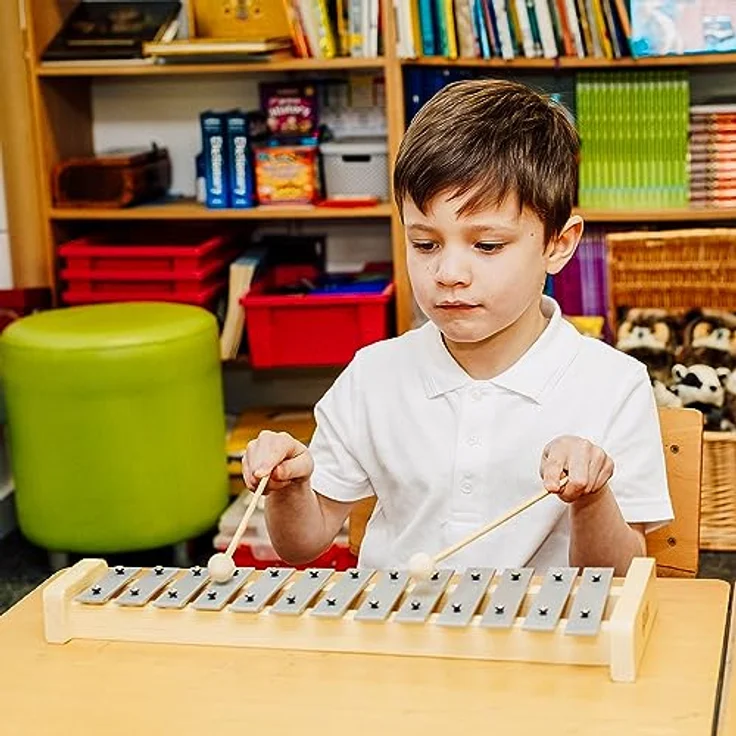 A-Star 13-Noten-Sopran-Glockenspiel-Xylophon mit silbernen Tasten, 2 Oktaven G5 bis E6, inklusive zwei Holzschlägel – Bild 4