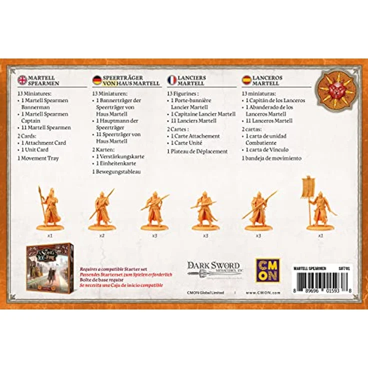 Cmon A Song of Ice & Fire - Martell Spearmen, Miniatur mit 13 Figuren und Einheitenkarte, Spanisch – Bild 3