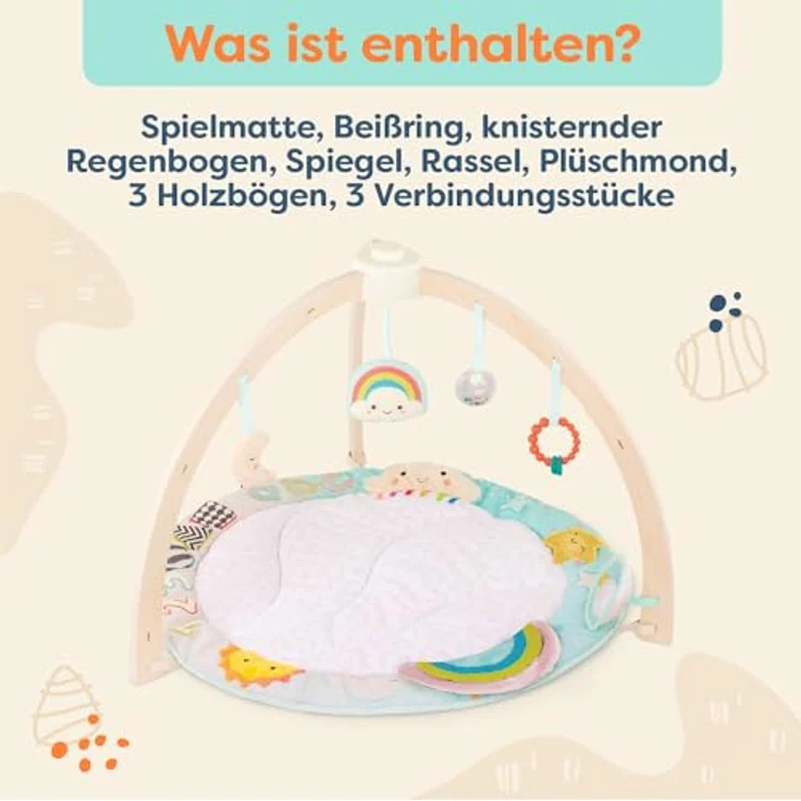 B. toys Sunrise to Sunset Play Gym, Baby Gym aus Holz mit weicher Spielmatte und hängendem sensorischen Spielzeug für Neugeborene – Bild 5