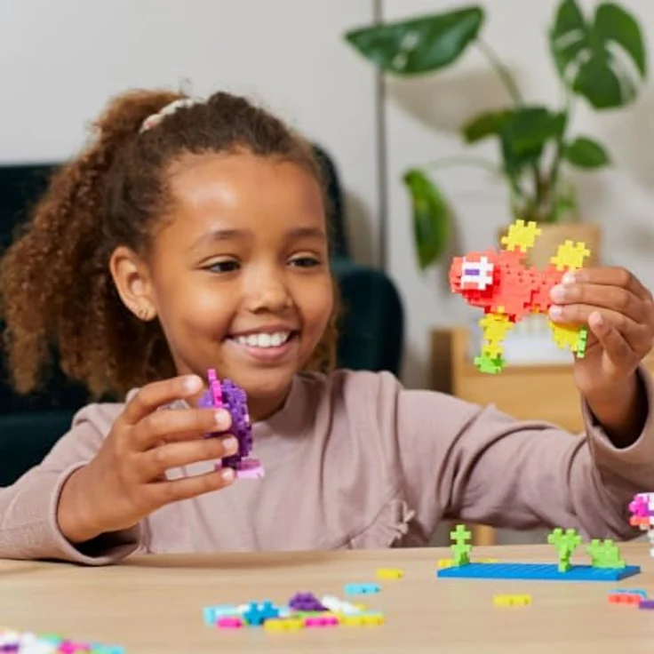 Plus-Plus 3962 Geniales Konstruktionsspielzeug, Learn to Build Haustiere, Kreativ-Bausteine für Kinder, 275 Teile, bunte Haustiere - blau – Bild 5