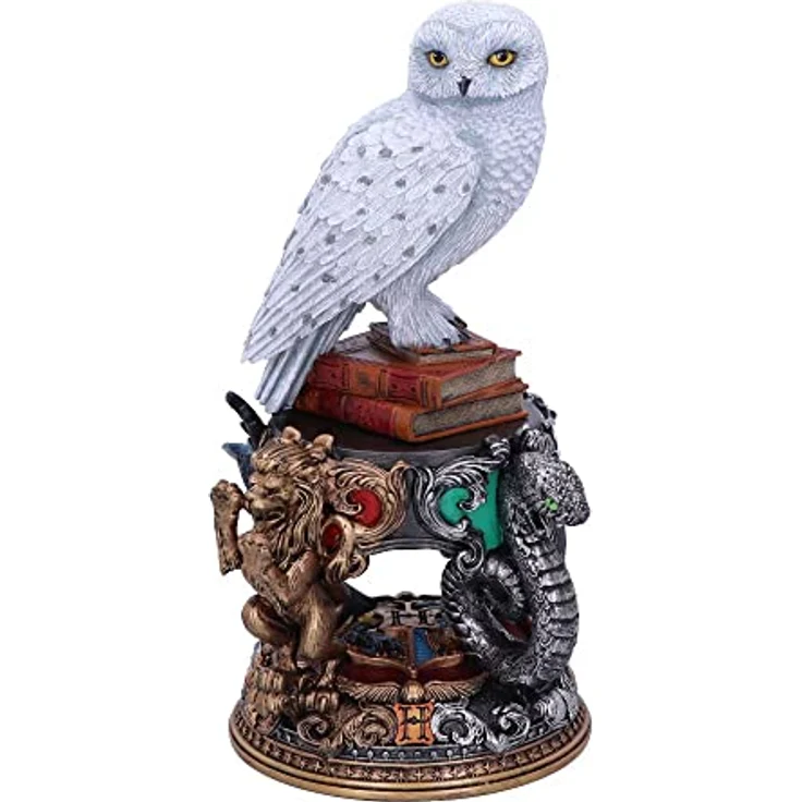 GED Harry Potter Hedwig Figur, 22 cm detailgetreu handbemalt auf Zauberbüchern mit Hogwarts-Haus-Emblemen – Bild 1