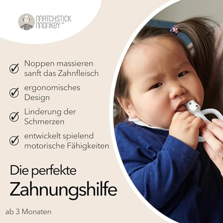Matchstick Monkey Beißring/Zahnungshilfe (Pomelo Eisbär) - Antimikrobiell/BPA-frei/Leicht zu greifen/Ab 3 Monaten/Tiermotiv – Bild 3