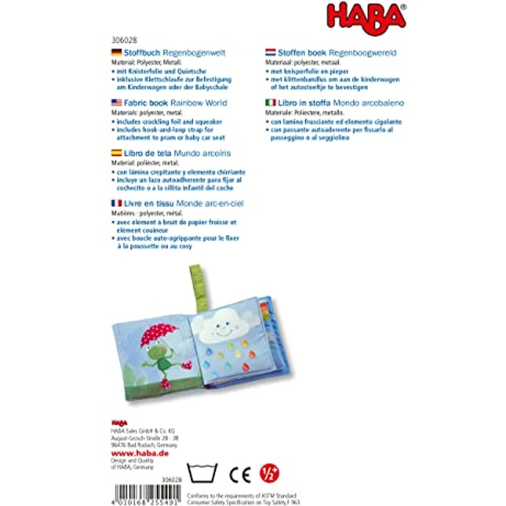 HABA 306028 - Stoffbuch Regenbogenwelt, Babybuch ab 6 Monaten, Bunt – Bild 3