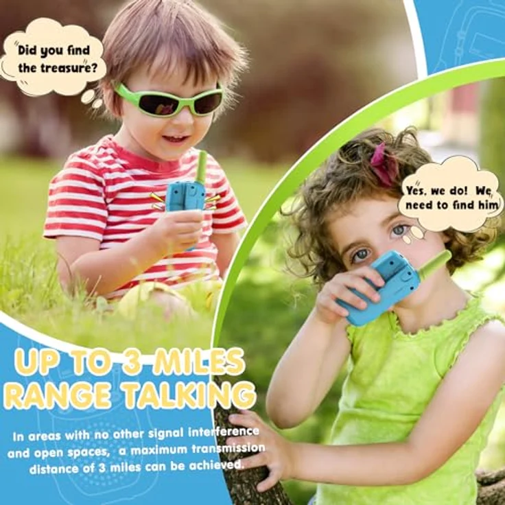 Kearui Walkie Talkies für Kinder, 8 Kanal Funkgerät mit Hintergrundbeleuchteter LCD-Taschenlampe, 3 Meilen Reichweite, für 3-12 Jahre, Blau-Grün – Bild 5