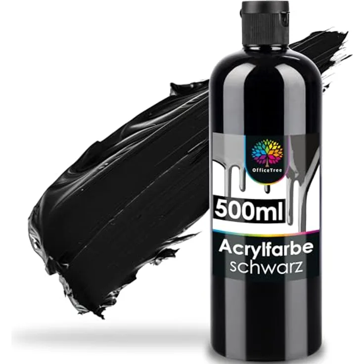 OfficeTree Acrylfarbe Schwarz 500ml, Ungiftige Wasserbasis Acrylfarbe für Malerei, Schnell trocknend und leicht zu mischen