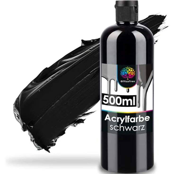 OfficeTree Acrylfarbe Schwarz 500ml, Ungiftige Wasserbasis Acrylfarbe für Malerei, Schnell trocknend und leicht zu mischen – Bild 1