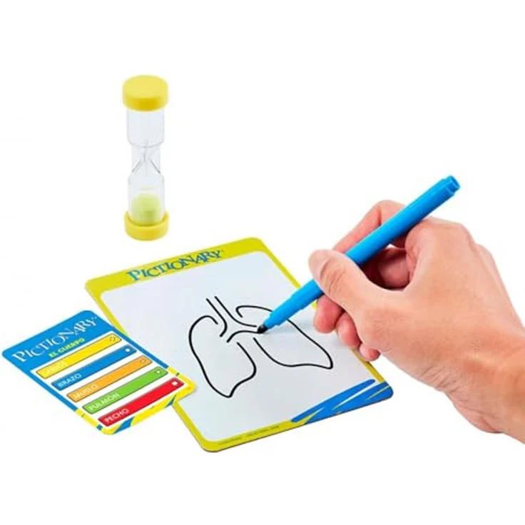 Mattel Games Pictionary Familienbrettspiel, Zeichenspiel für Kinder und Erwachsene, inklusive löschbarem Tintenmarker, Tafeln und Sanduhr, JDY00 – Bild 3