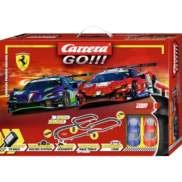 Carrera GO!!! Ferrari Power Racing Set, 8,6 Meter Rennbahn mit lizensierten Ferrari 296 GT3 Slotcars, für bis zu 2 Spieler, ab 6 Jahren – Bild 2