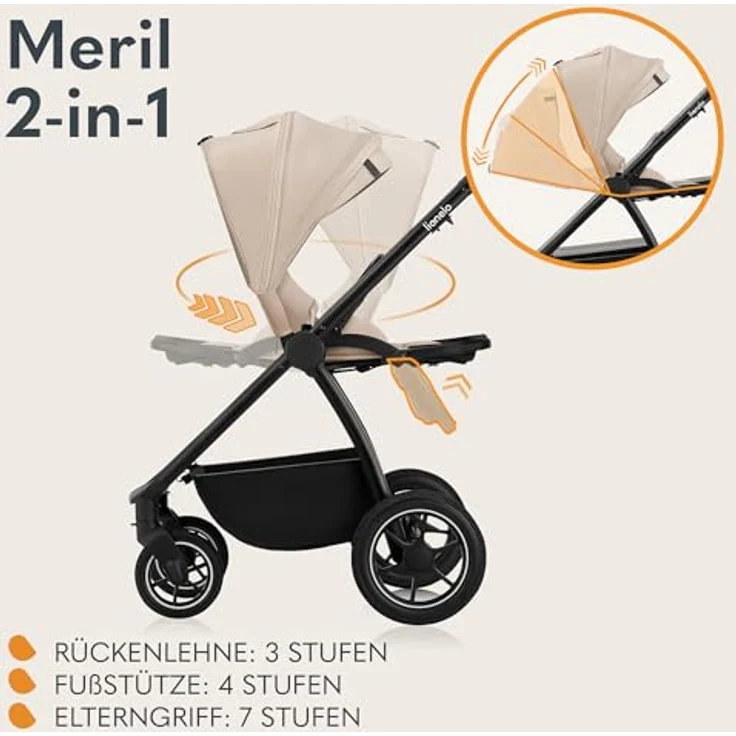 Lionelo Meril 2in1 Kinderwagen, Multifunktionaler Kinderwagen mit All-Terrain-Rädern, XXL-Reisewiege und vollfederung, kompakt zusammenklappbar – Bild 3