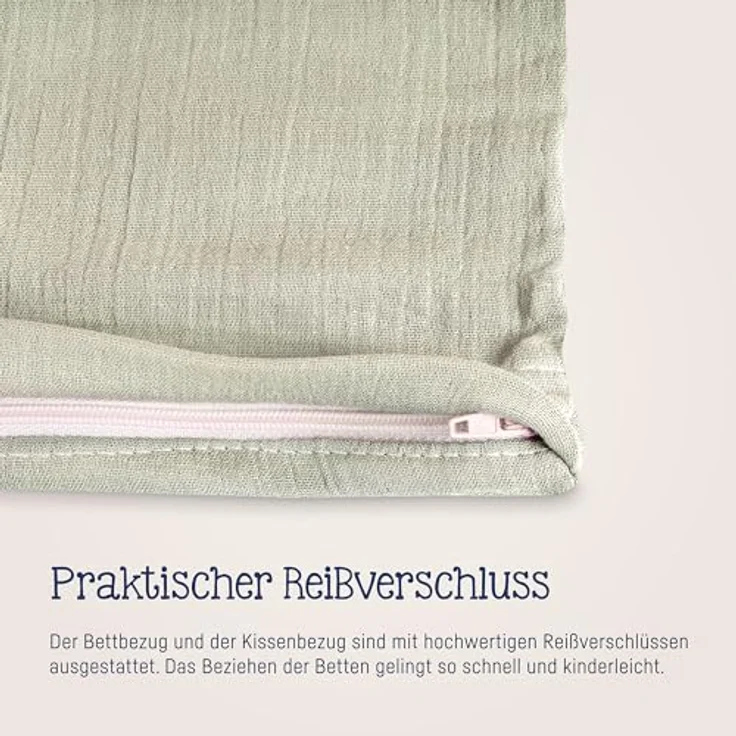 Julius Zöllner Babybettwäsche Musselin Lime, 2-teiliges Set, schadstoffgeprüft, Gr. 80x80 und 35x40 cm, hautfreundlich und atmungsaktiv – Bild 3