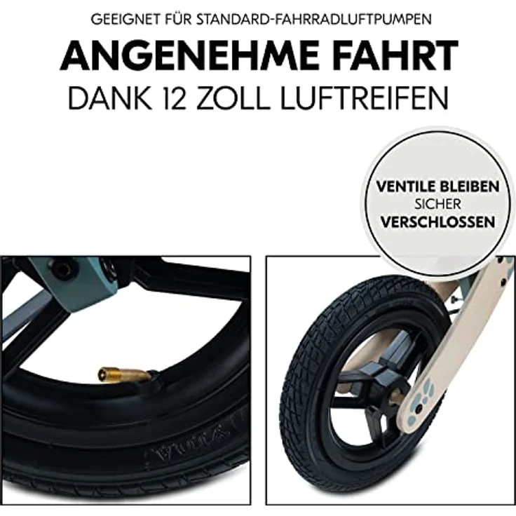 Hauck Laufrad Kinder Balance N Ride, Holz Laufrad ab 18 Monaten (FSC® Zertifiziert), Sattel höhenverstellbar, Rutschrad mit 12 Zoll Lufträder, Klingel, Tragegriff, ohne Pedal (Turtle) – Bild 4