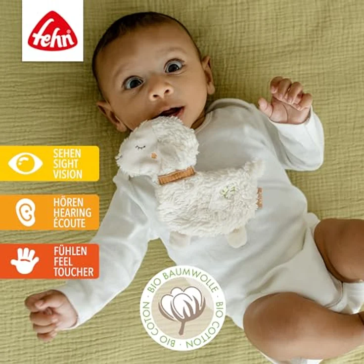 Fehn Knister-Schaf Natur mit Bio-Baumwolle (KBA) - Activity-Rascheltier für Babys und Kleinkinder ab 0+ Monaten – Bild 2