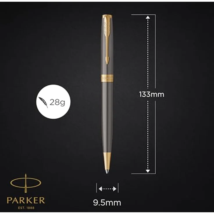 Parker Pen SONNET Kugelschreiber, elegantes Design mit grauem Lack und goldener PVD-Beschichtung – Bild 3