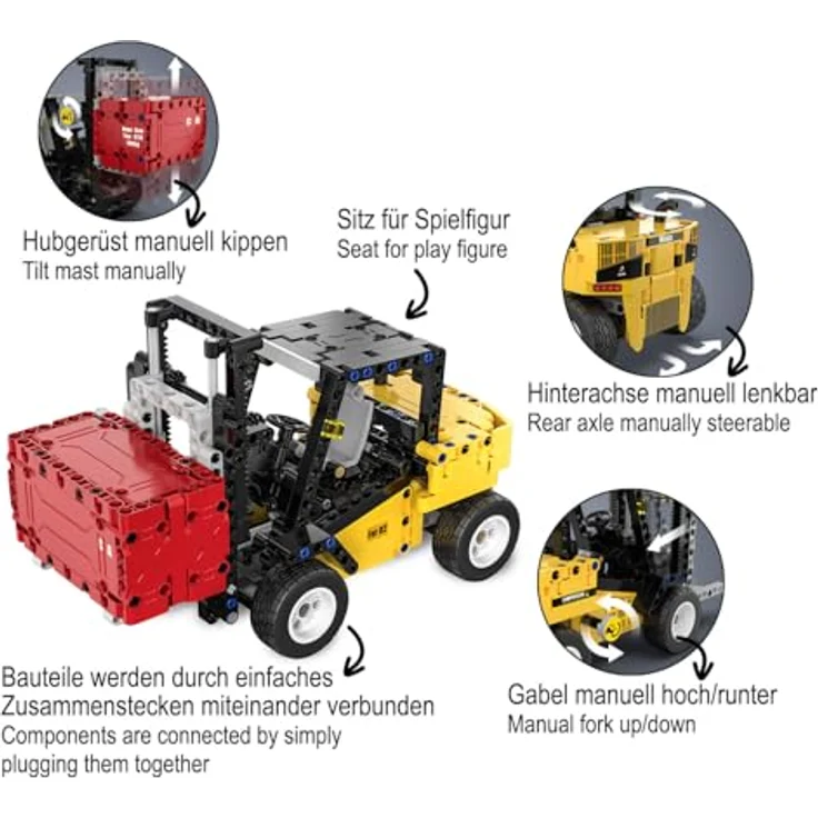 JAMARA CADA Gabelstapler Bricks - Klemmbaustein-Fahrzeug mit 388 Teilen, geeignet für Kinder ab 8 Jahren, inklusive Dekorbogen und verstellbarer Gabel – Bild 3