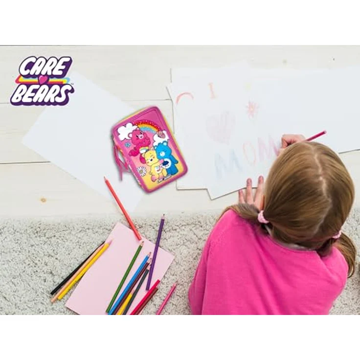 Care Bears Federmäppchen gefüllt, 3 Fächer Schreibwaren Set für Schule und Zuhause, kompakt und übersichtlich – Bild 3