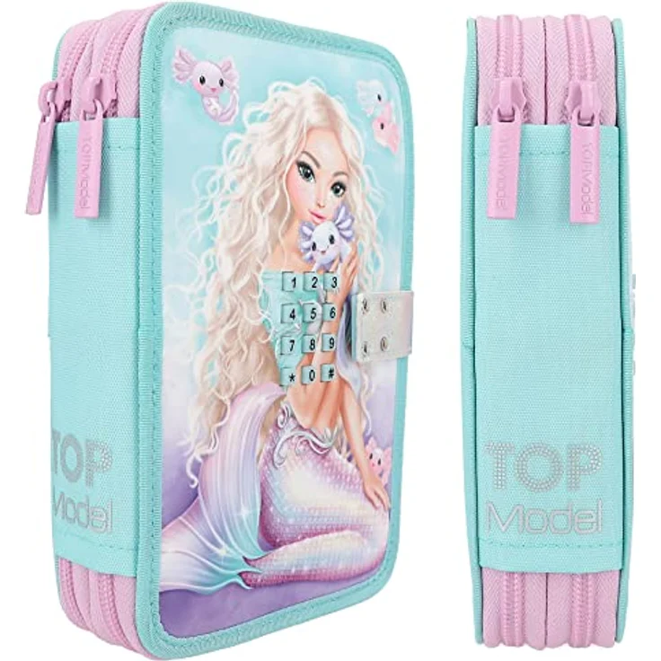 Depesche 12299 TOPModel Mermaid - Gefüllte 2-Fach Federtasche in Türkis und Lila, mit Meerjungfrauenmotiv und Code, Federmäppchen mit Buntstiften, Schere, Lineal uvm. – Bild 2